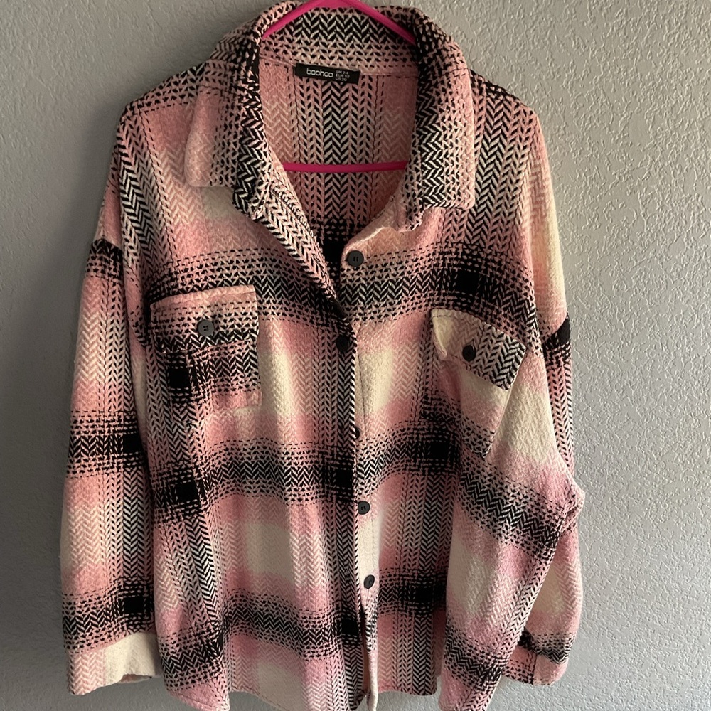 Boohoo Pink and Black Checkered Shirt